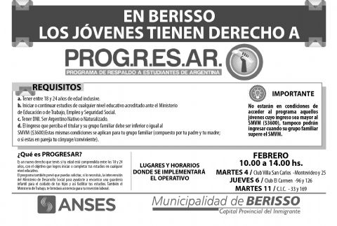Puesta en marcha del Progresar en Berisso