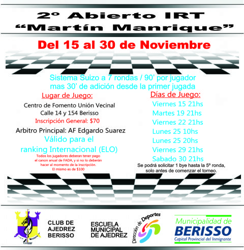 Se viene el Abierto de Ajedrez IRT “Martín Manrique”