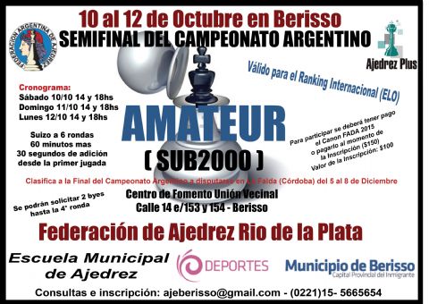 La semifinal del Campeonato Argentino de Ajedrez Amateur tendrá lugar en Berisso