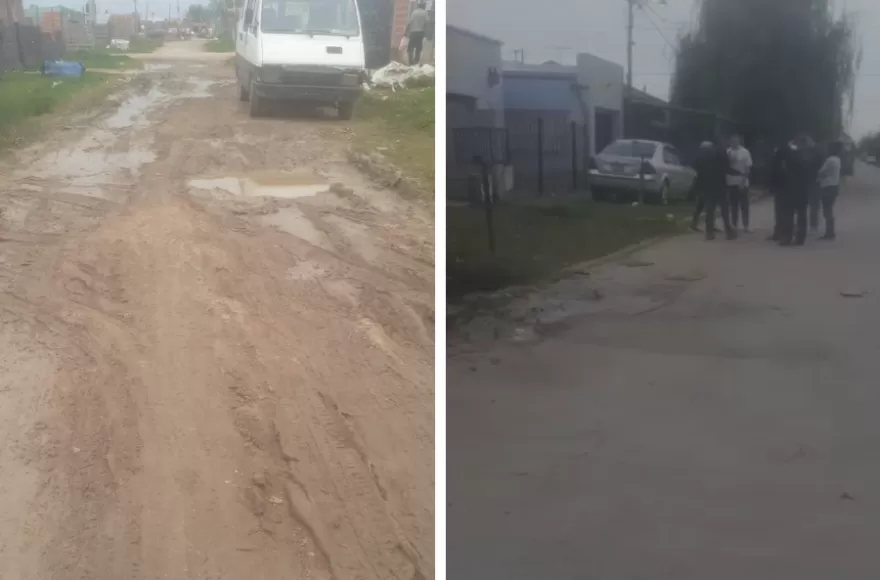 A la izquierda, el estado de la calle. A la derecha, los vecinos reclamándole a los empleados municipales.