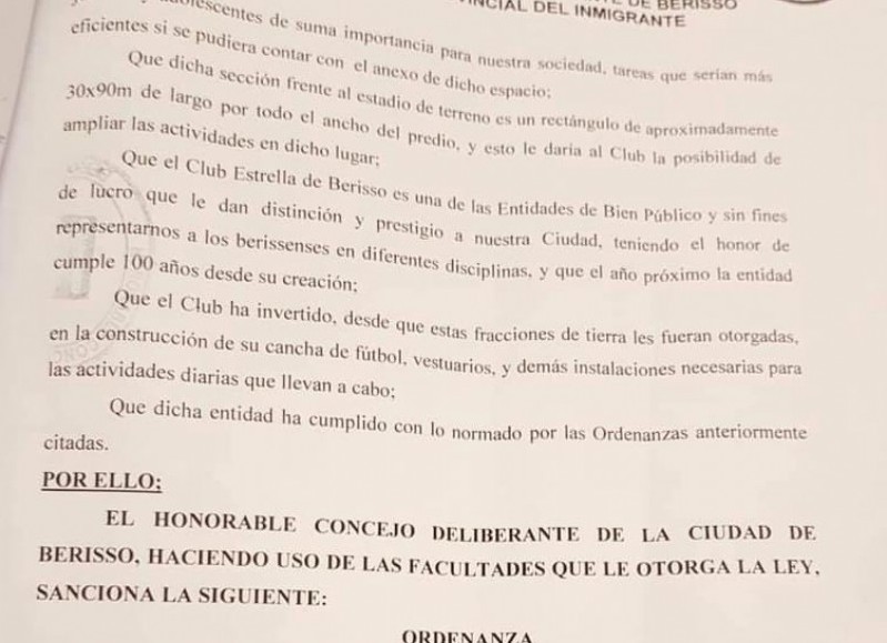 Proyecto aprobado y ordenanza promulgada 