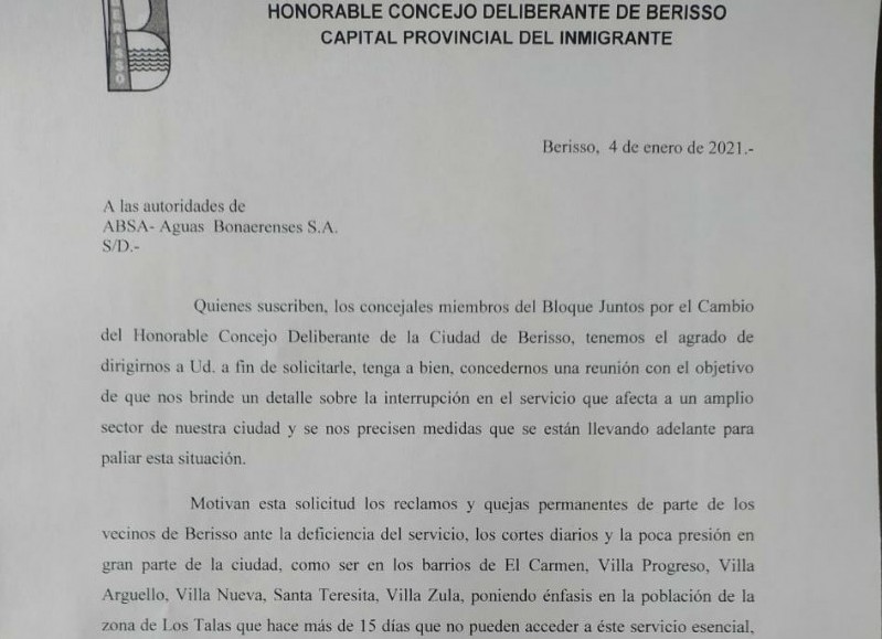 Un fragmento del pedido de informes.