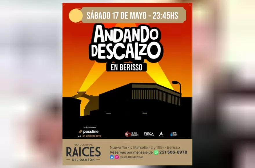 Andando Descalzo llega a Berisso para darle ritmo y color a la noche del sábado.