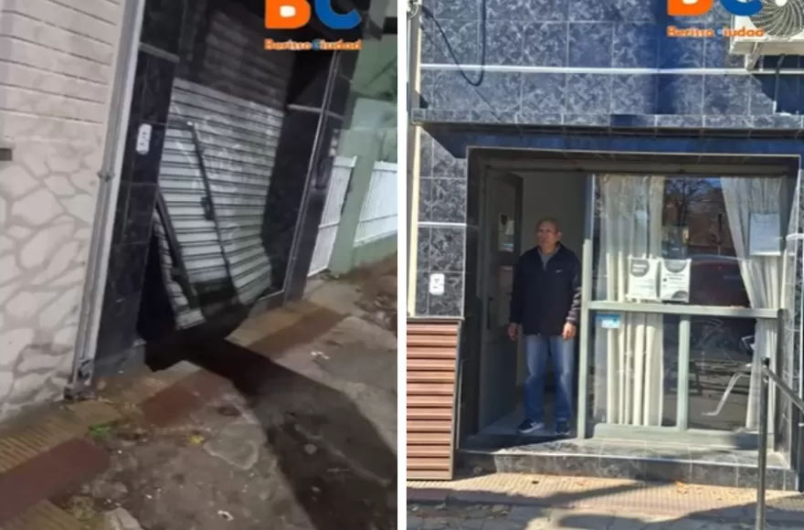 Los malvivientes dañaron la cortina metálica del comercio.