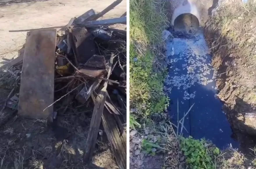 Los frentistas revelaron que en la calle 78, entre 123 y 124, personal municipal fue a destapar una zanja de desagüe, rompió un caño y luego dejó todo como si nada hubiera pasado