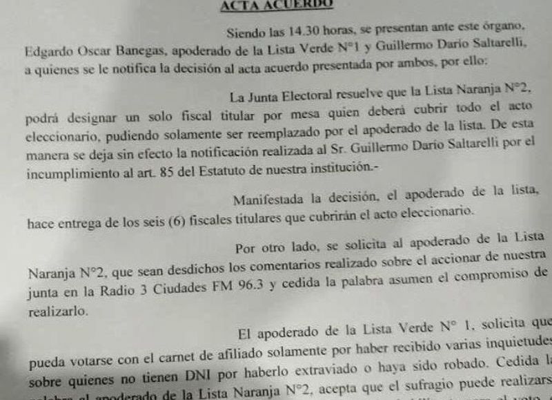 Un fragmento del acta-acuerdo.