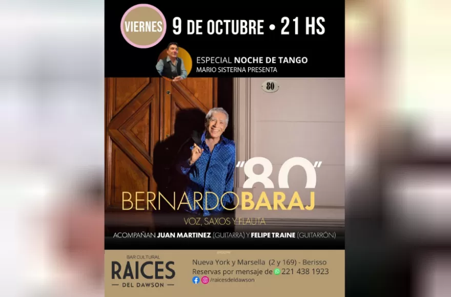 Bernardo Baraj se presenta el viernes.