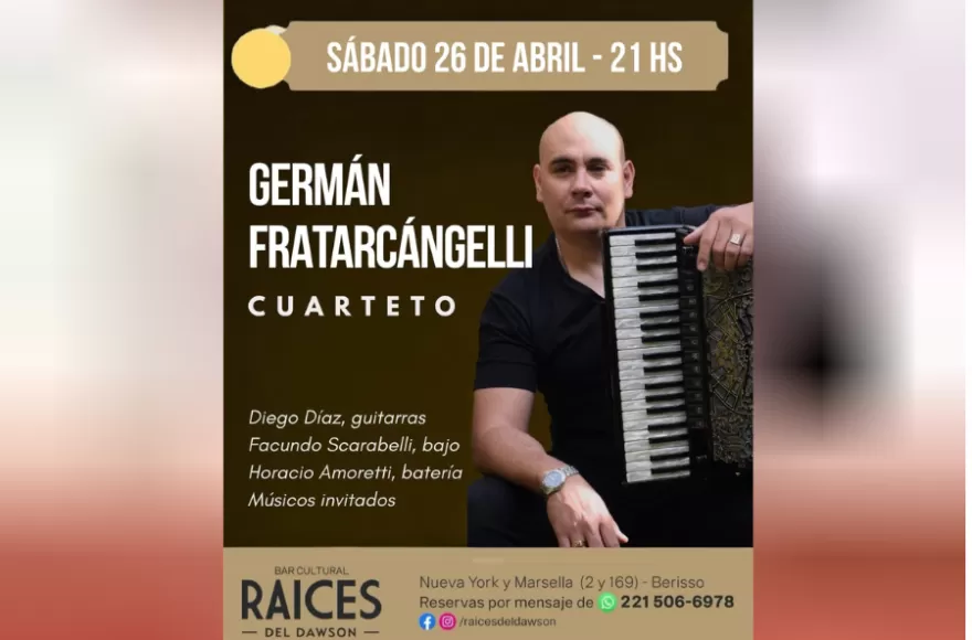 El sábado desde las 21 se presentará el berissense Germán Fratarcangelli.