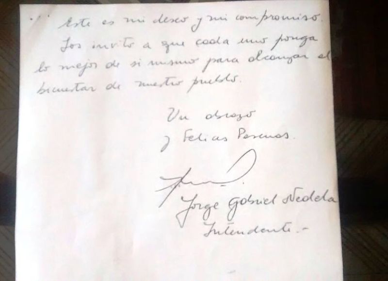 El final de la misiva escrita por Jorge Nedela.