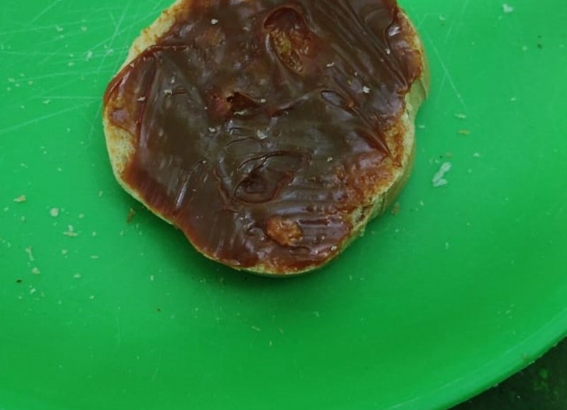 Entrega de pan con dulce de leche a los niños.