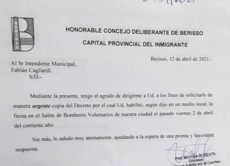 Notas presentadas ante la secretaria de Gobierno y ante el intendente.