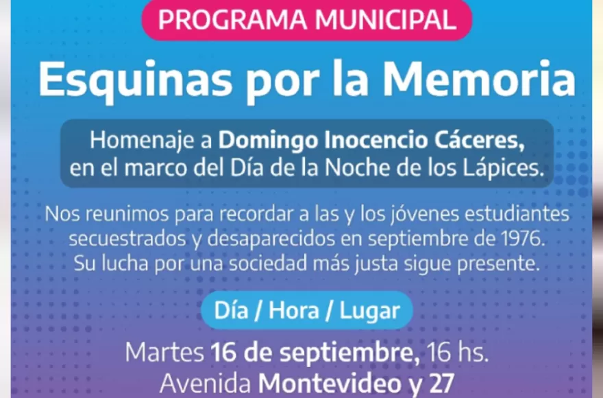 En la oportunidad, se realizará un homenaje a Domingo Inocencio Cáceres.