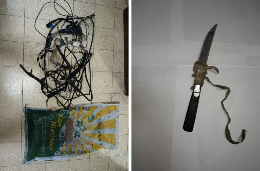 En poder del sujeto se encontró un cuchillo y una bolsa con el cableado.