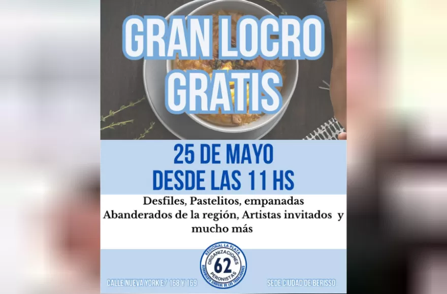 Las 62 Organizaciones Peronistas llevarán adelante un festejo patrio en conmemoración de un nuevo aniversario de la Revolución de Mayo.