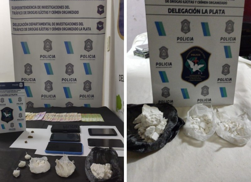 Se incautaron 205,6 gramos de cocaína, 11,6 gramos de marihuana, seis celulares y 4.750 pesos.
