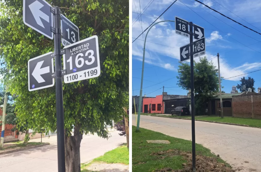 La calle 163, históricamente denominada “Libertad”, ahora figura como “Libertad a Cristina”.