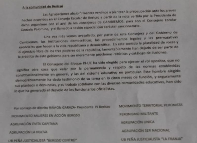 La postura quedó plasmada en un comunicado.