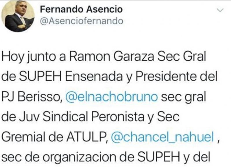 Publicado en la red social del legislador Asencio