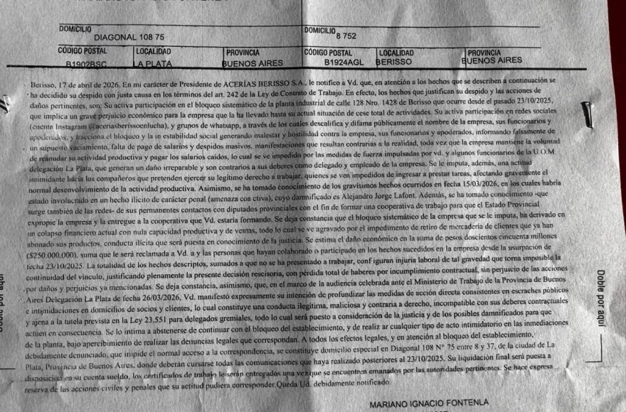 Telegrama para el delegado.