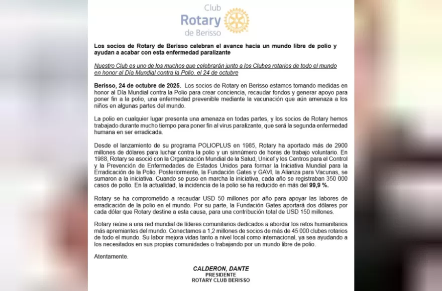 Comunicado difundido por la entidad.