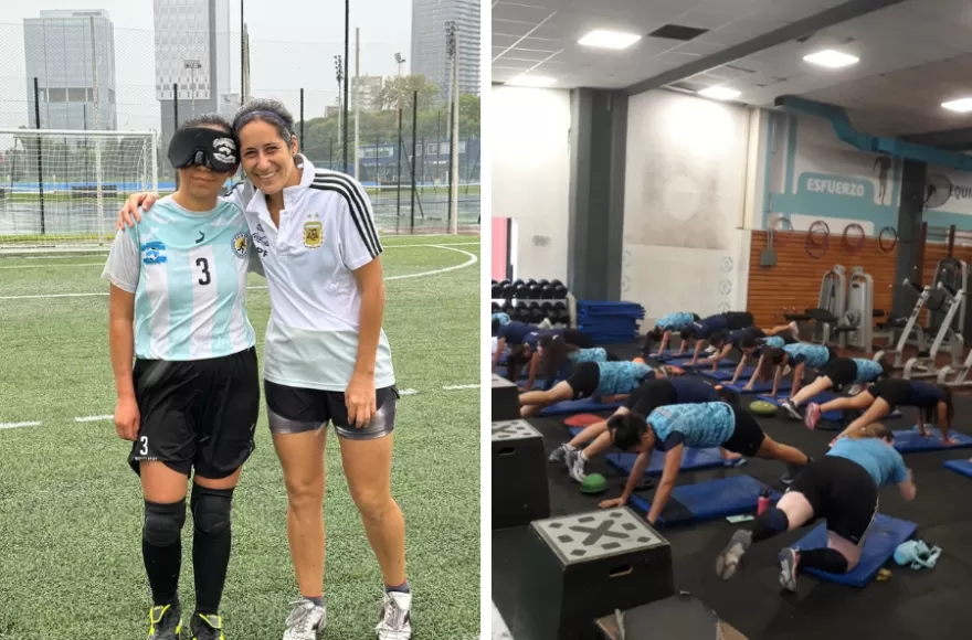 A la izquierda, Julieta con una jugadora. A la derecha, un entrenamiento del equipo.