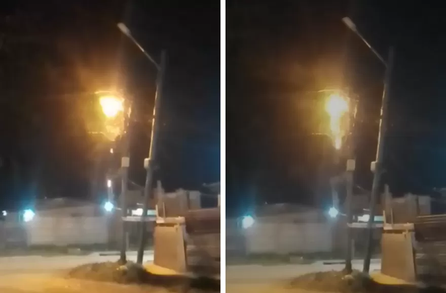 Momento en el que el transformador se incendió.
