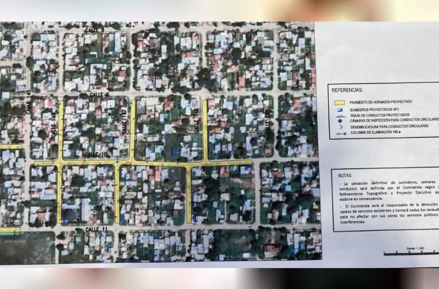 Los planos del barrio con el asfaltado proyectado.