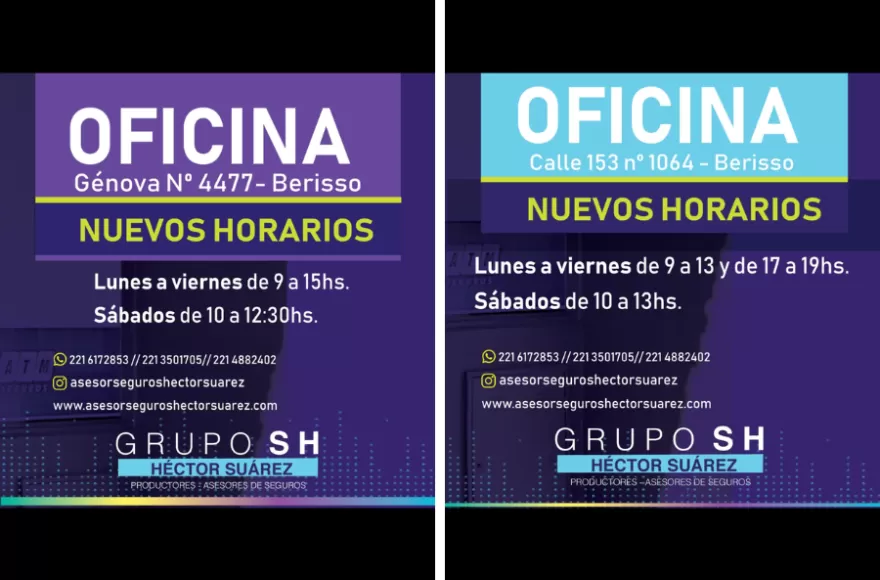 Los horarios de la oficina.
