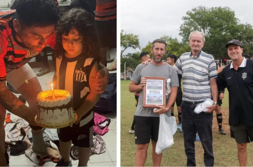 Enzo y su hijo Simón, el plantel canta, y Amanda es la sonrisa del triunfo en la vida. Cianflone y Cazzullo, abrazados. Son de CRISFA, pero han vivido historia pura en Estrella.