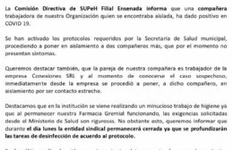 Comunicado de SUPeH Ensenada tras dar positivo una trabajadora del sector