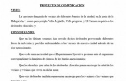 Desbordes cloacales: La oposición pide que se atienda la problemática en distintos barrios