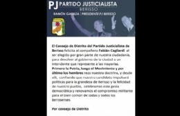 El PJ local saludó a Fabian Cagliardi