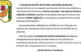 El PJ en pleno repudió la "campaña sucia" contra Cagliardi