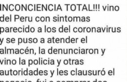 Escrachan a vecina que llegó de Perú con síntomas de coronavirus y abrió su almacén