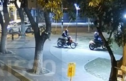 Cámaras de seguridad captaron el robo de una moto en la Plaza Almafuerte