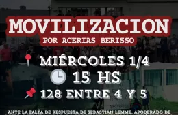 Convocan movilización en apoyo a trabajadores de Acerías Berisso