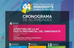 Cronograma de actividades en el marco de la 44° edición de la Fiesta Provincial del Inmigrante