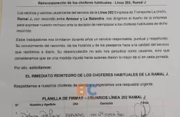 Vecinos juntan firmas para que reincorporen a un chofer de la línea 202 en su recorrido habitual
