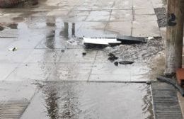 Caño roto y pérdida de agua sobre vereda de la Montevideo